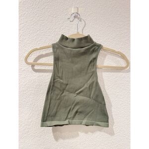 Zara Womens XS-S Cropped Mock Neck Ribbed Knit Sleeveless Top - Sage Green